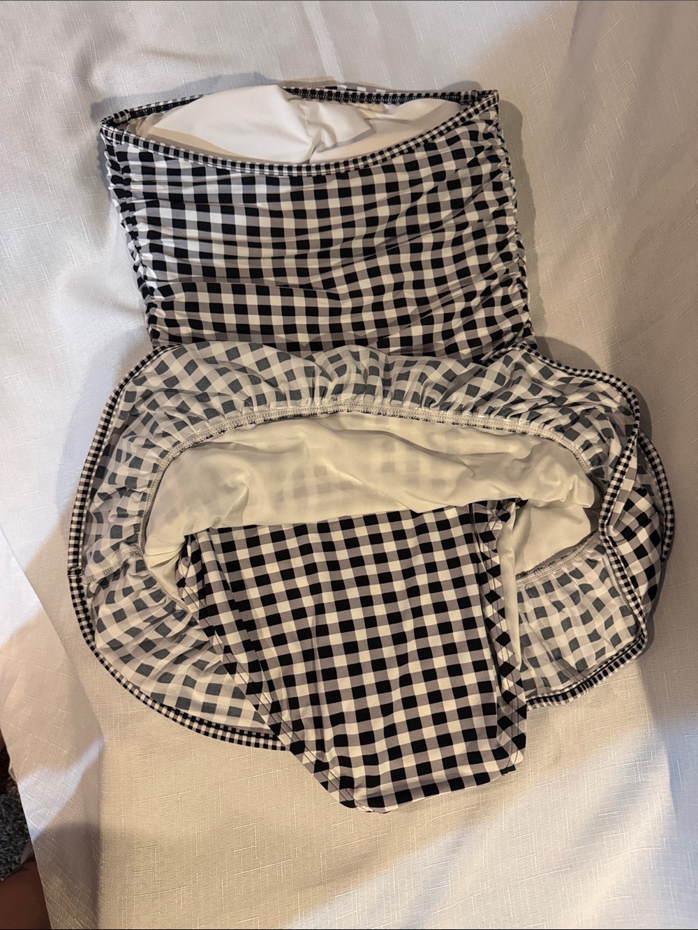 Strapless Black & White Gingham Ruffle One-Piece Swimsuit - Picture 6 of 8